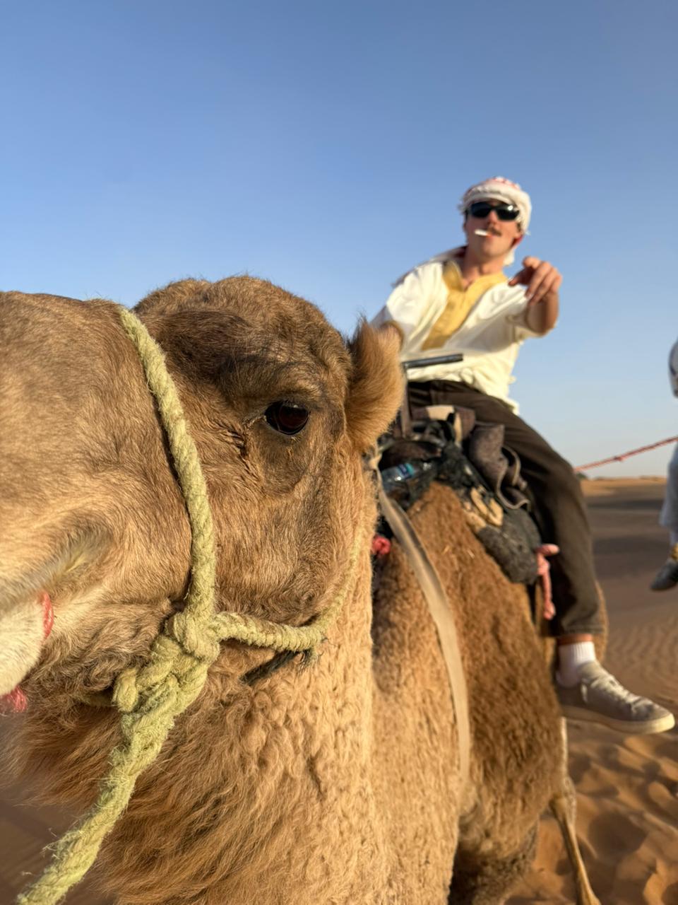 Camel ride at sunset on Merzouga dunes